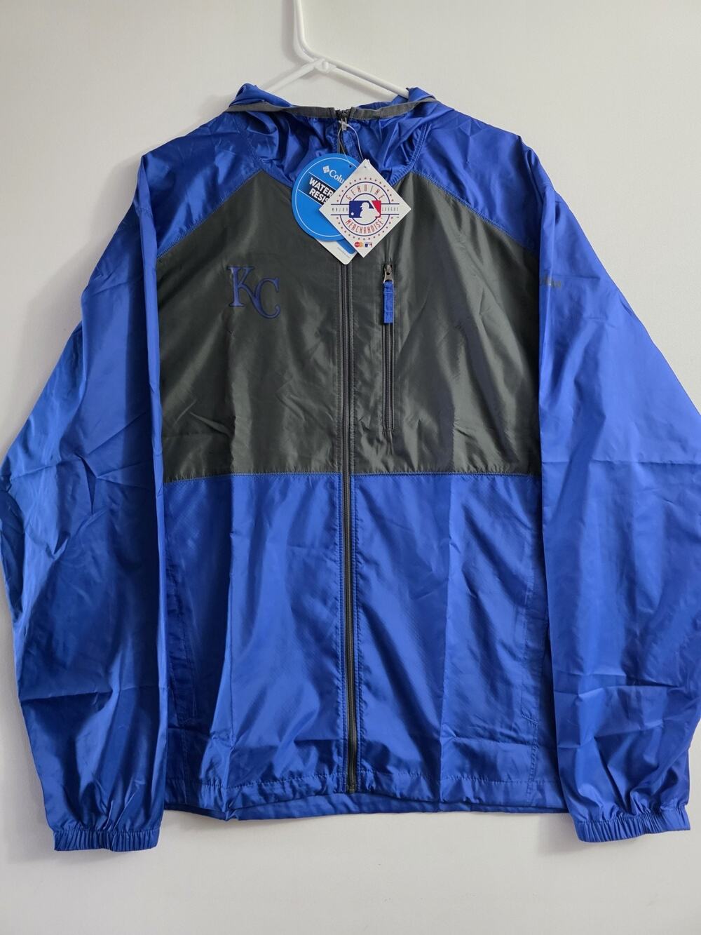 Columbia Kansas City Royals KC Mens Size L Lightweight Hooded Jacket Windbreaker